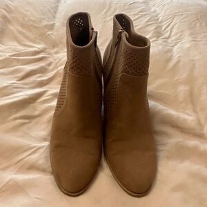 Perforated Taupe Suede Ankle Booties with Side Zip